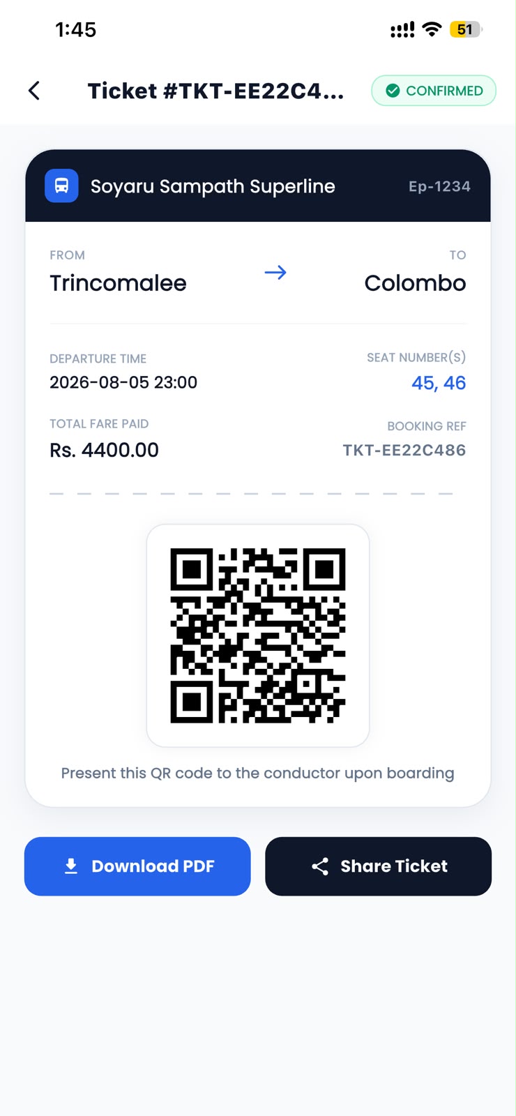 Seaty Digital QR Ticket